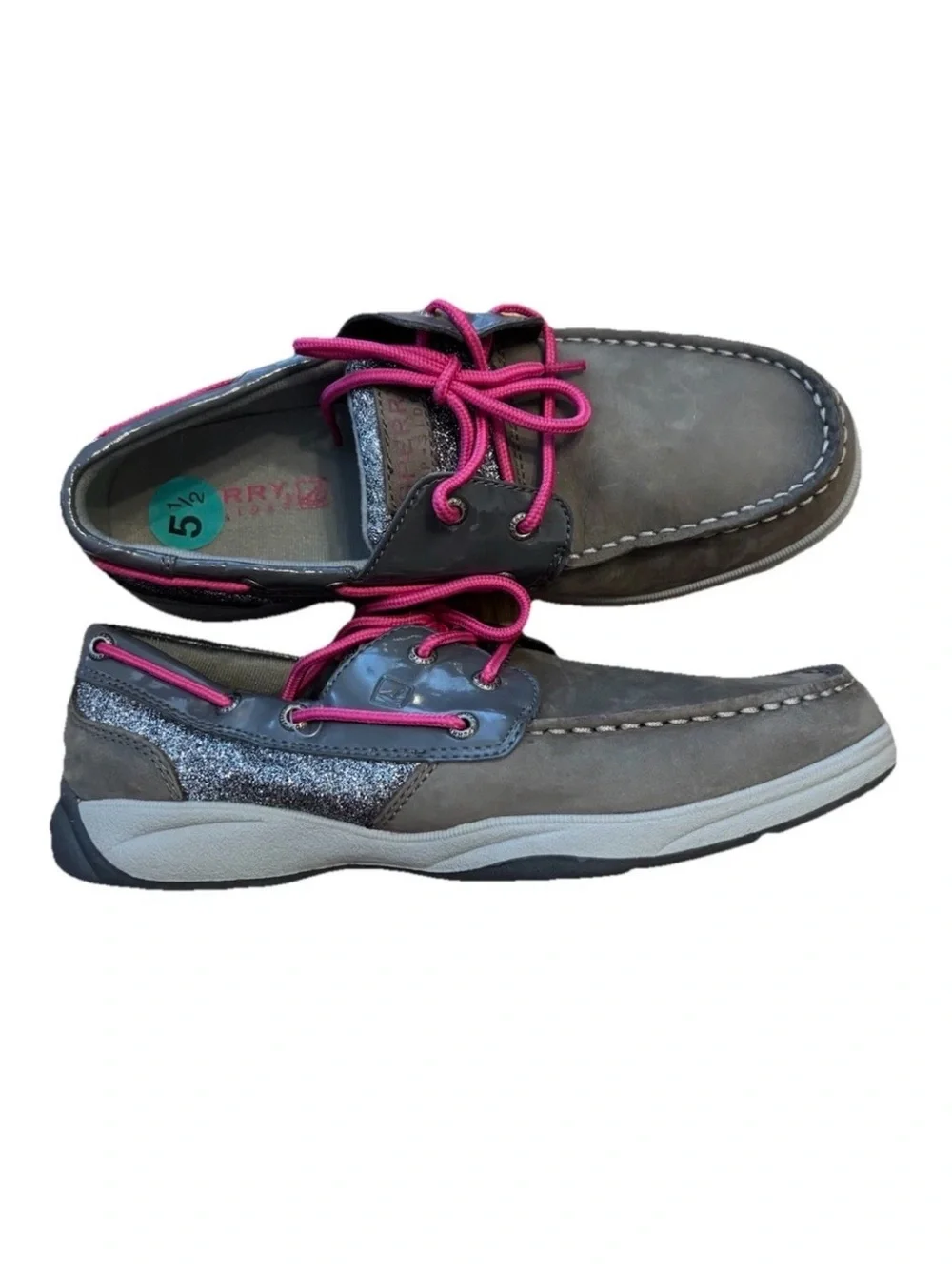 NEW Sperry Intrepid Top-Sider Glitter/Gray Pink Boat Shoes Big Girls Size 5.5 M